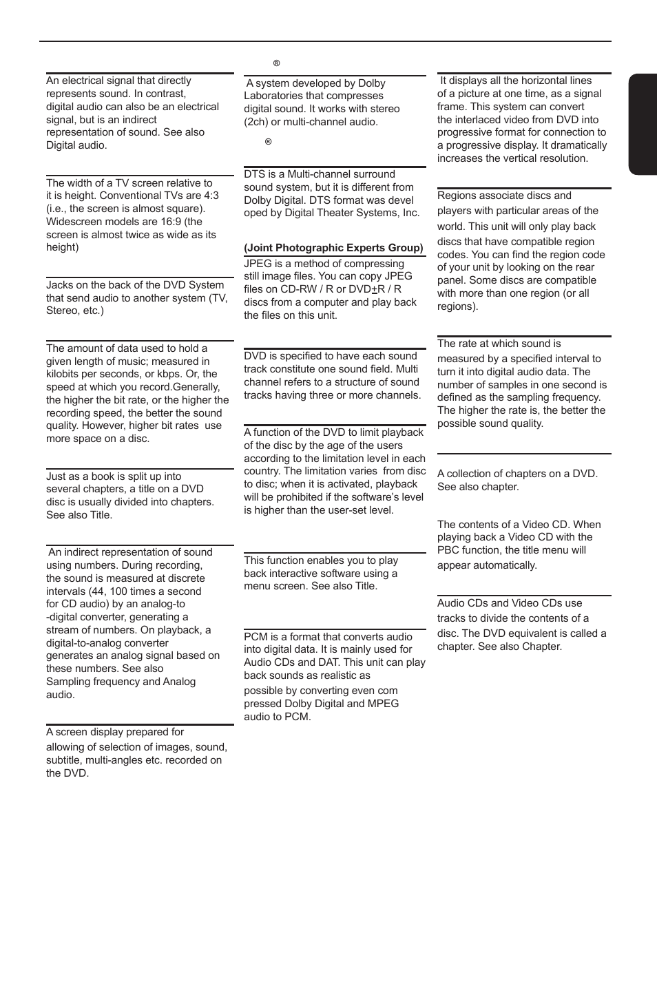 Glossary, En g li s h | Toshiba DVD player SD3300KU User Manual | Page 25 / 28