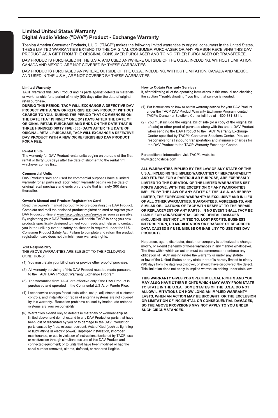 Limited united states warranty | Toshiba DVD player SD3300KU User Manual | Page 26 / 28