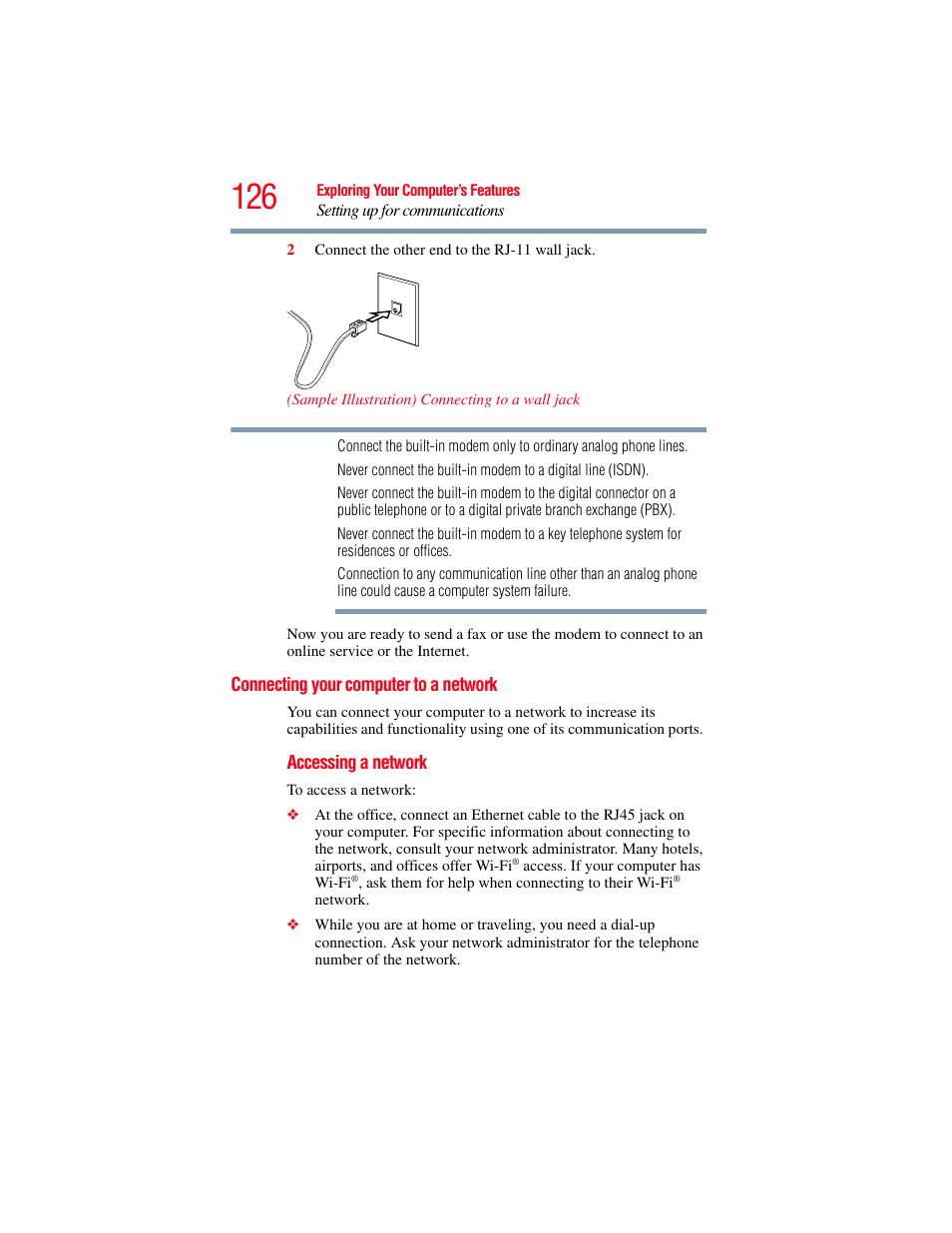 Connecting your computer to a network | Toshiba A200 User Manual | Page 126 / 244