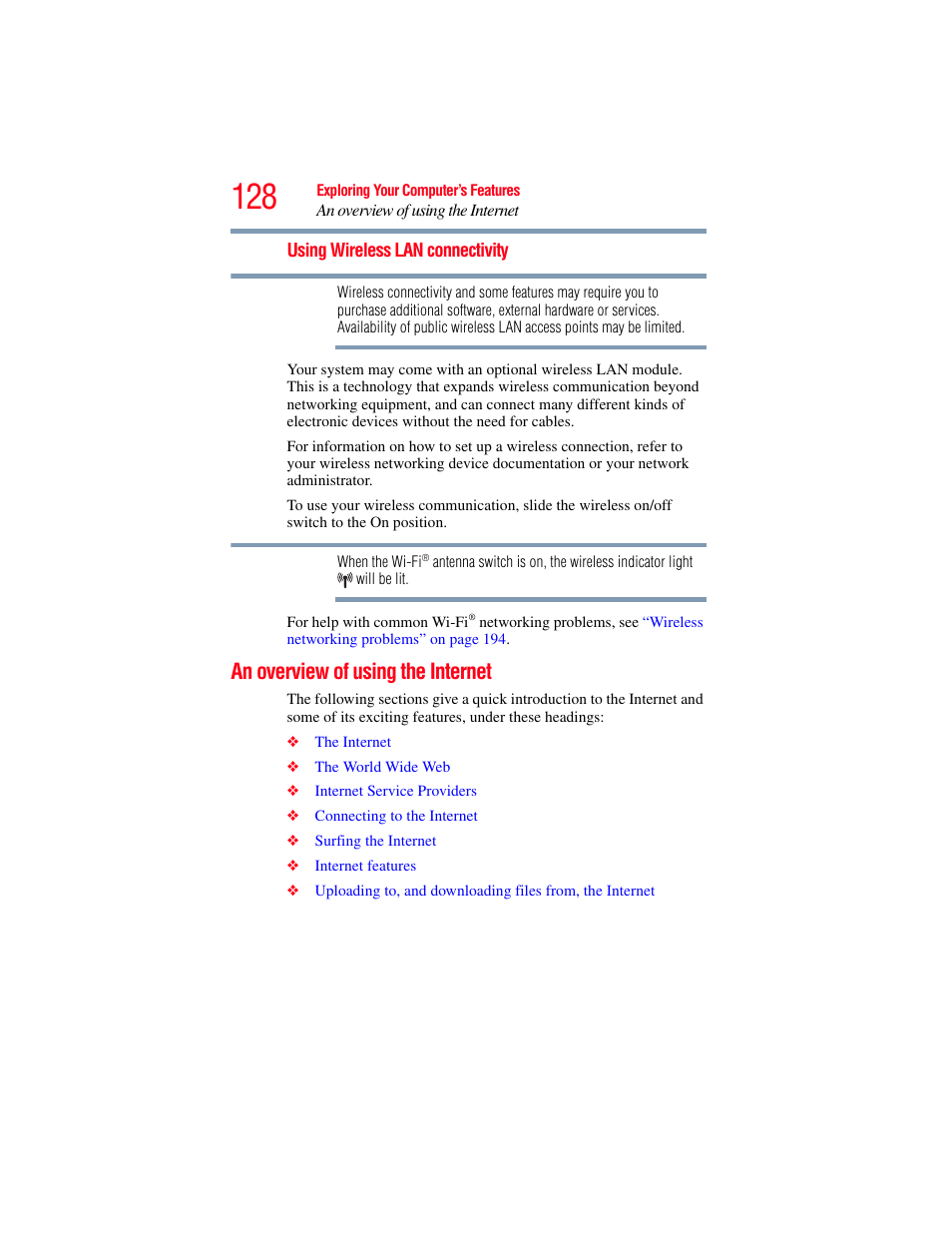 An overview of using the internet | Toshiba A200 User Manual | Page 128 / 244