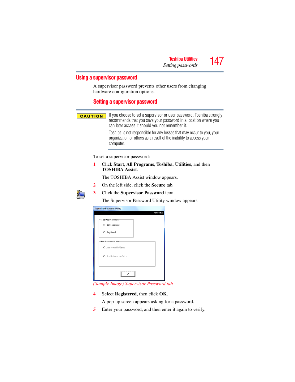 Using a supervisor password | Toshiba A200 User Manual | Page 147 / 244