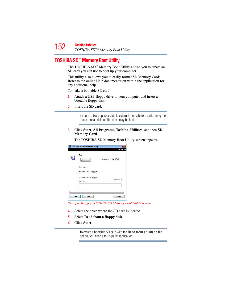 Toshiba sd™ memory boot utility, Toshiba sd | Toshiba A200 User Manual | Page 152 / 244