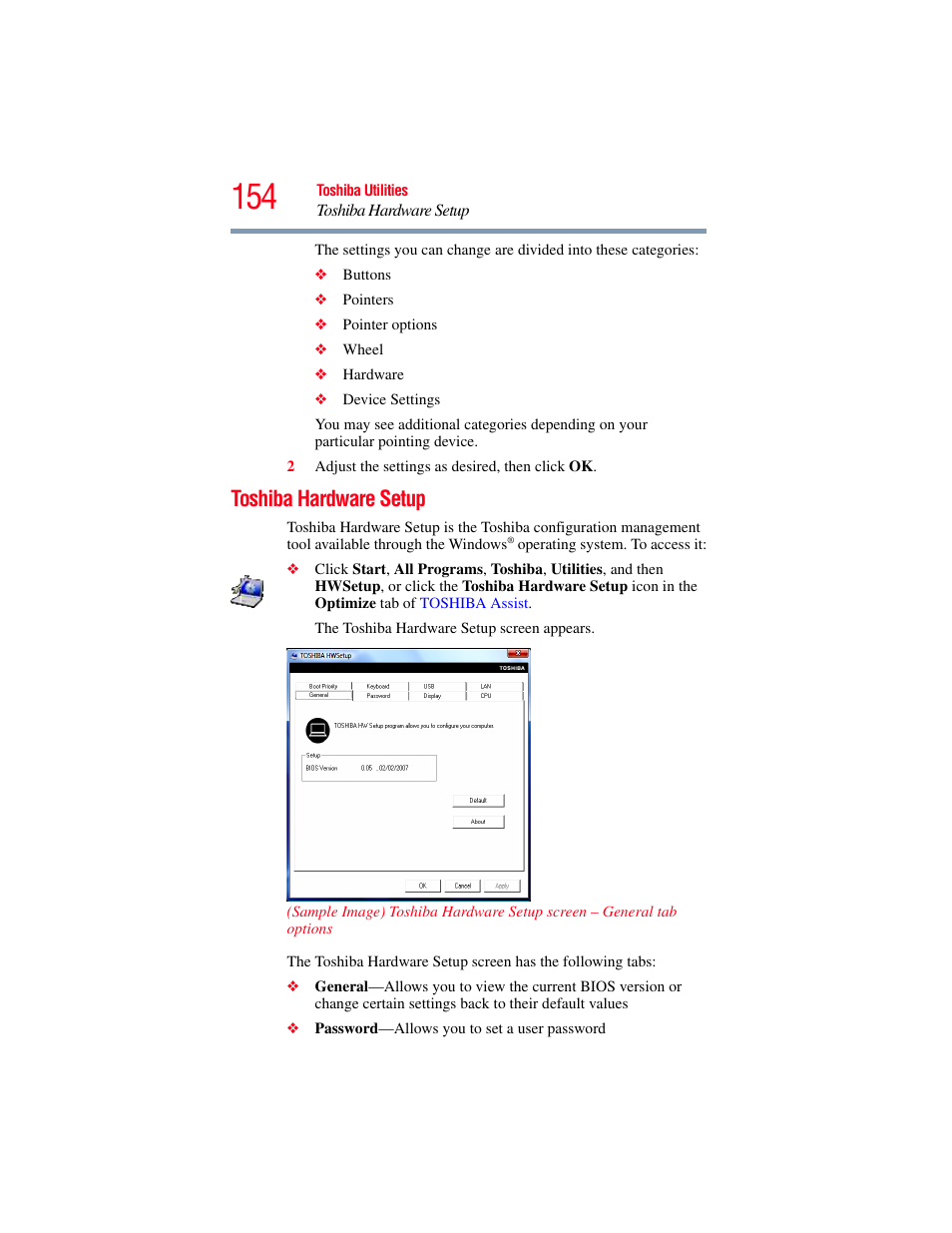 Toshiba hardware setup | Toshiba A200 User Manual | Page 154 / 244