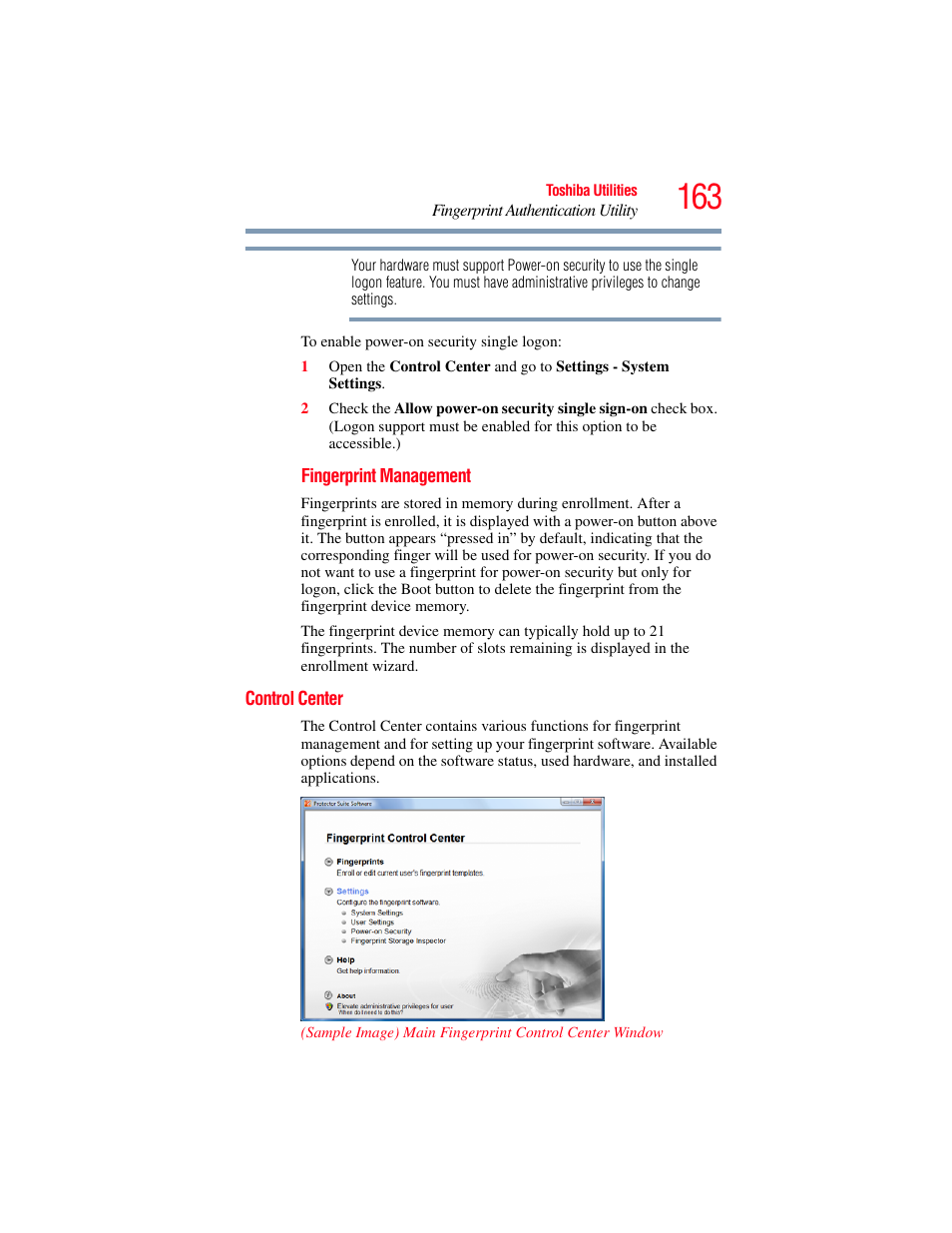 Control center | Toshiba A200 User Manual | Page 163 / 244