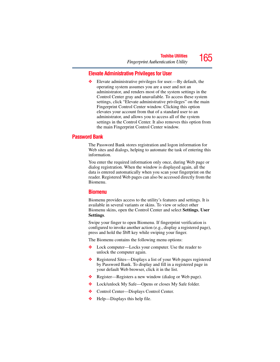 Password bank | Toshiba A200 User Manual | Page 165 / 244