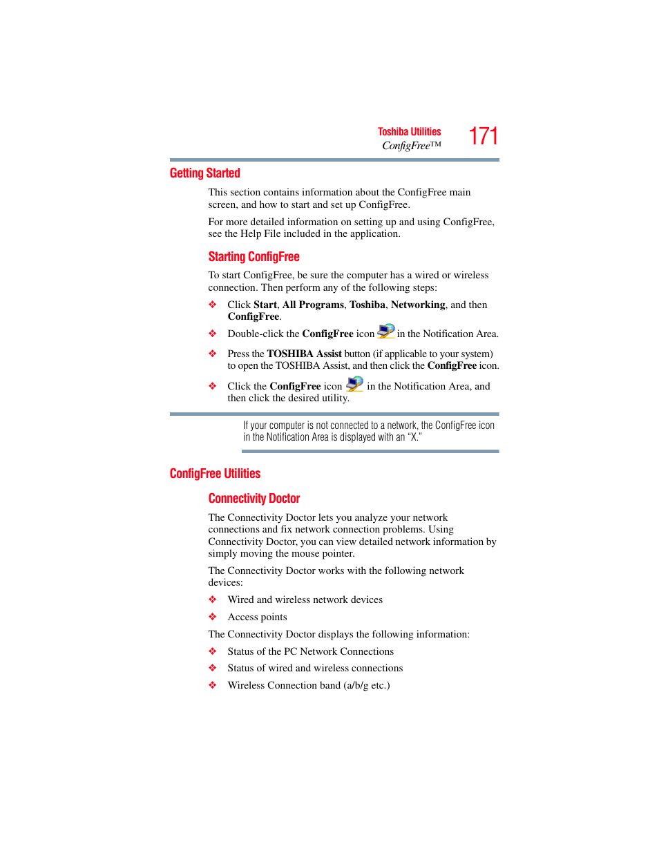 Getting started, Configfree utilities, Getting started configfree utilities | Toshiba A200 User Manual | Page 171 / 244