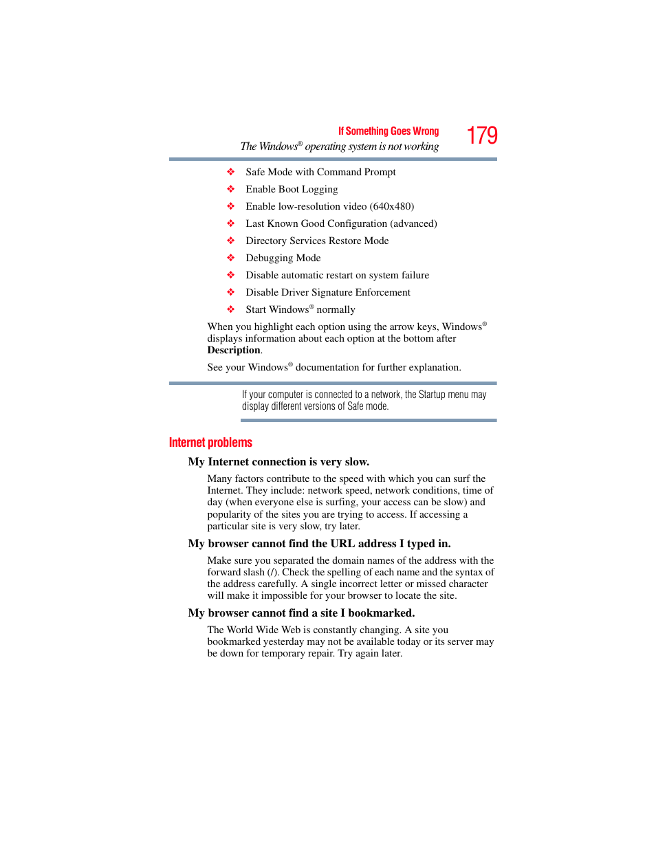 Internet problems | Toshiba A200 User Manual | Page 179 / 244