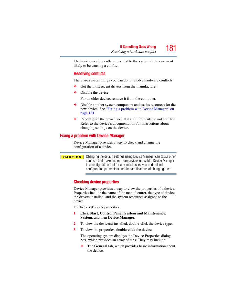 Fixing a problem with device manager | Toshiba A200 User Manual | Page 181 / 244