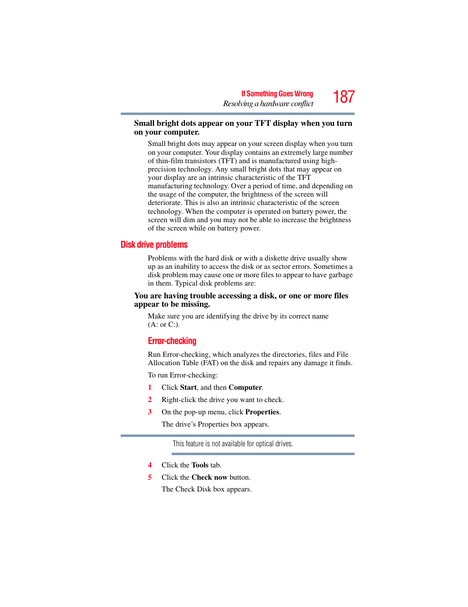 Disk drive problems | Toshiba A200 User Manual | Page 187 / 244