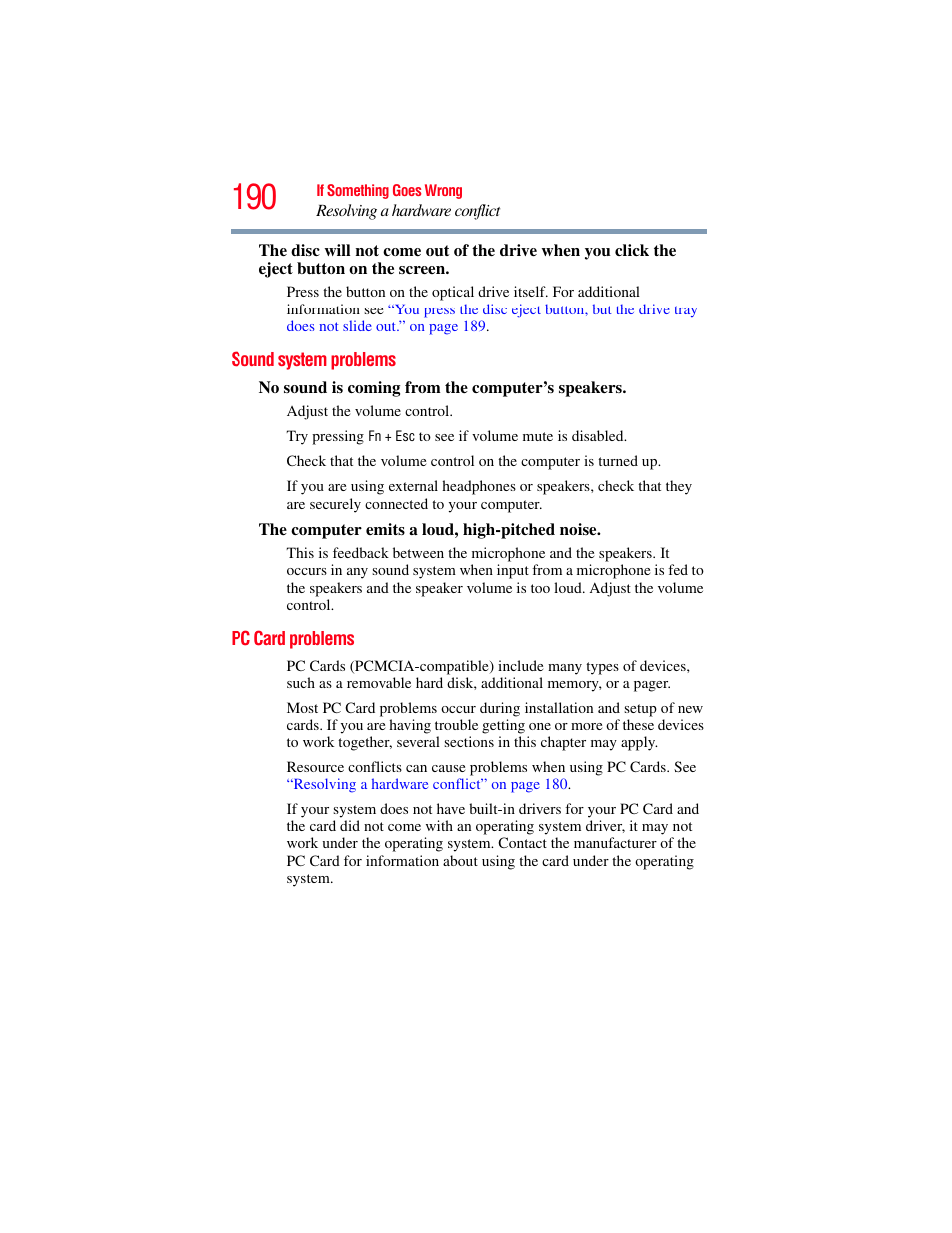 Sound system problems, Pc card problems, Sound system problems pc card problems | Toshiba A200 User Manual | Page 190 / 244