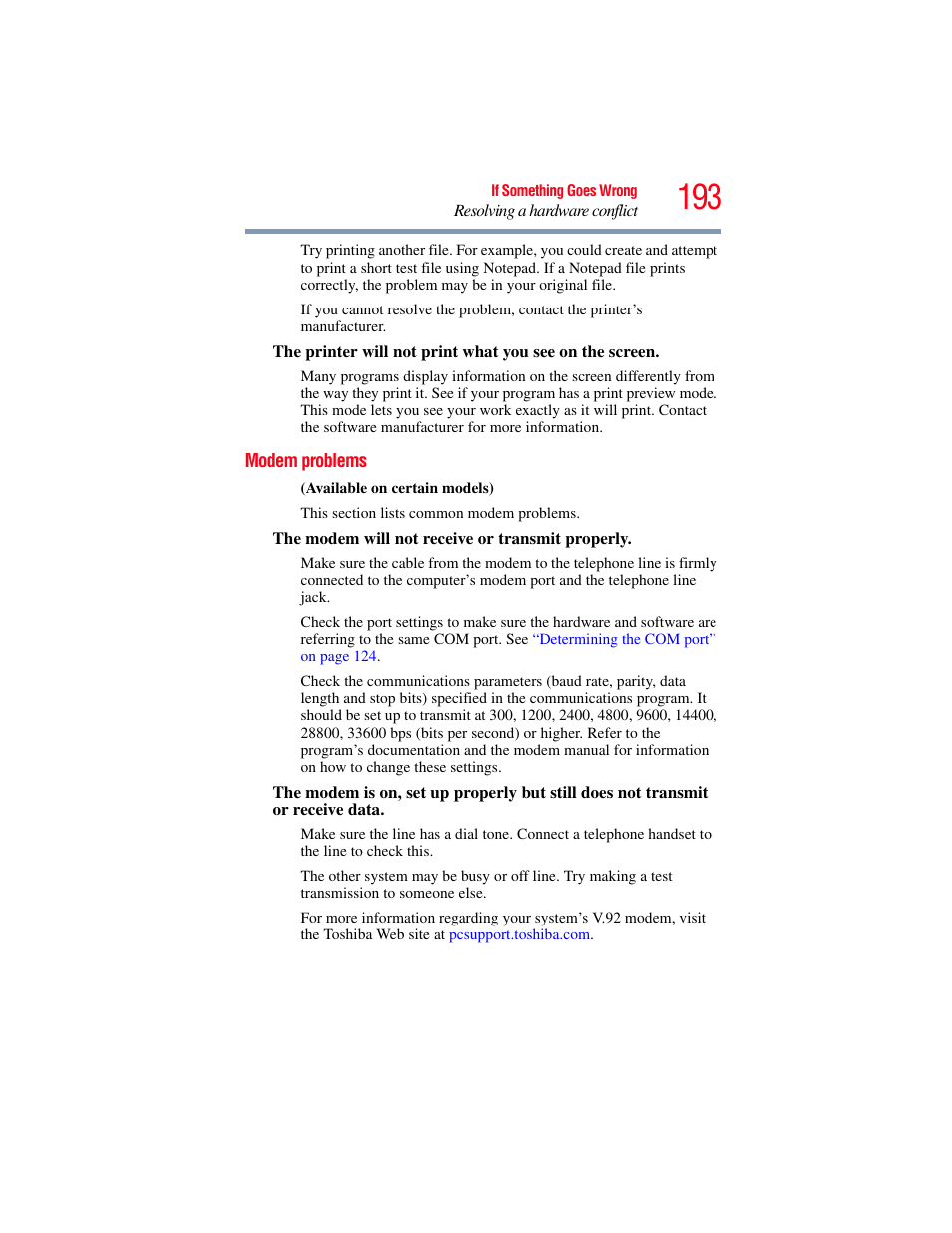 Modem problems | Toshiba A200 User Manual | Page 193 / 244