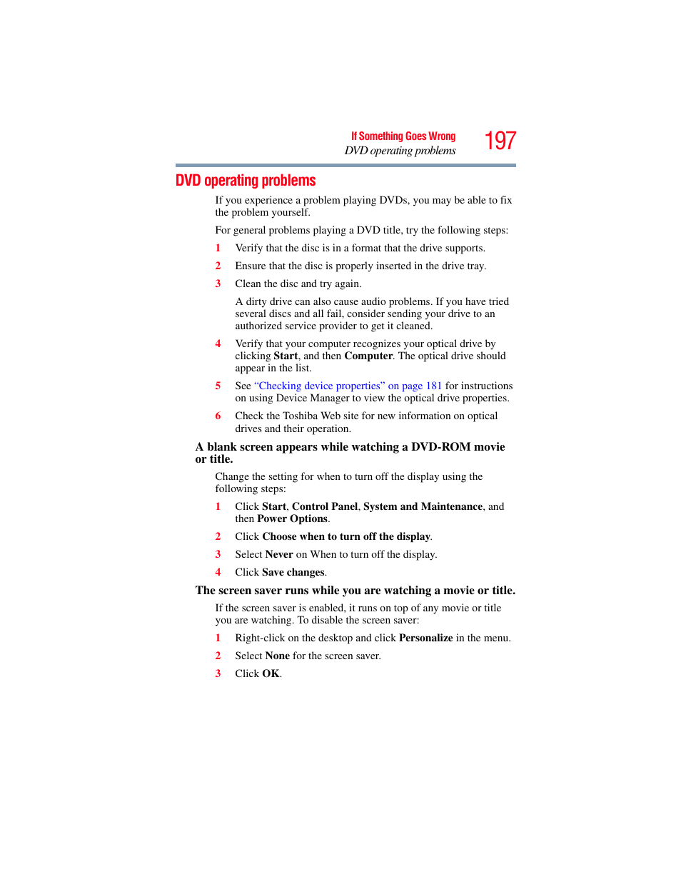 Dvd operating problems | Toshiba A200 User Manual | Page 197 / 244