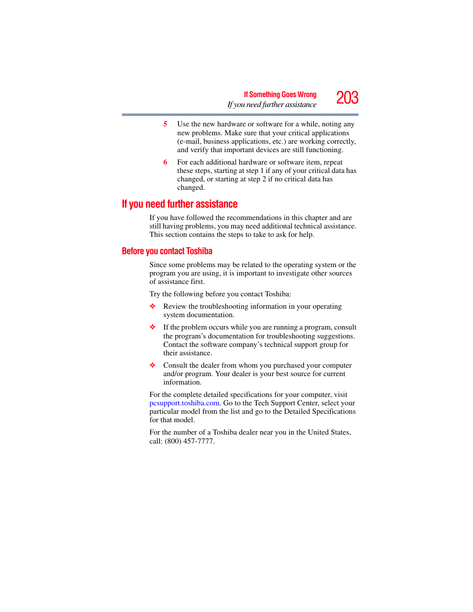 If you need further assistance, Before you contact toshiba | Toshiba A200 User Manual | Page 203 / 244