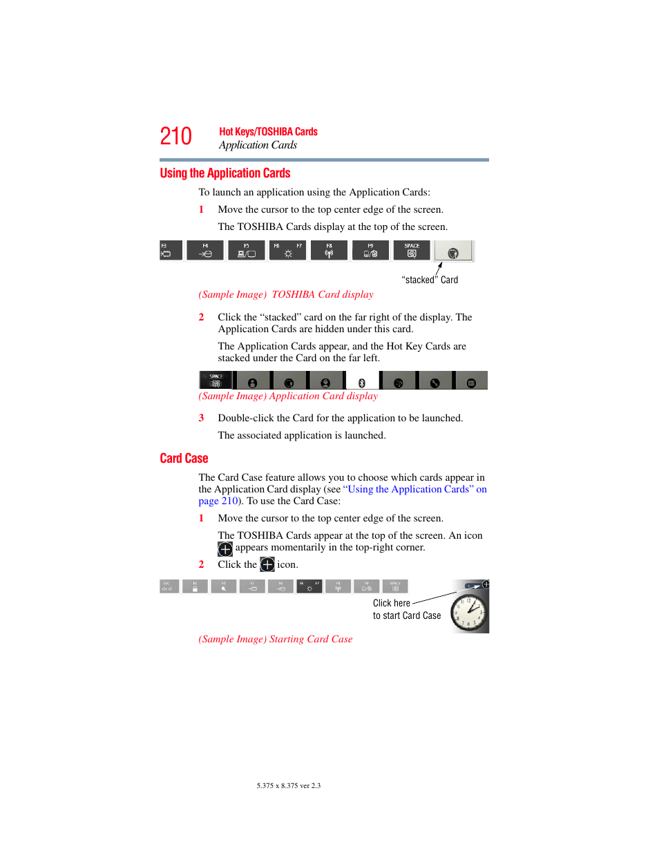 Using the application cards, Card case, Using the application cards card case | Toshiba A200 User Manual | Page 210 / 244