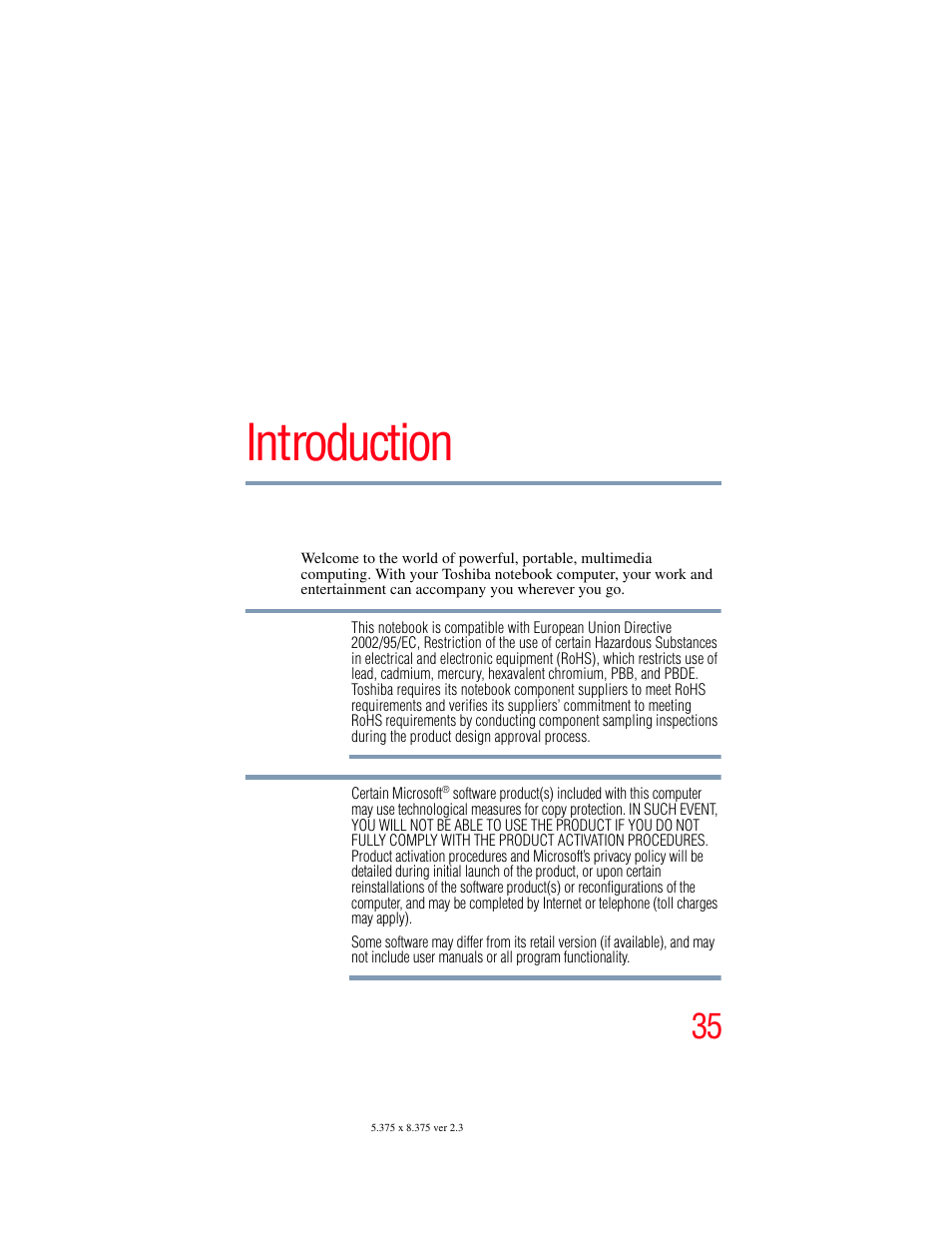 Introduction | Toshiba A200 User Manual | Page 35 / 244