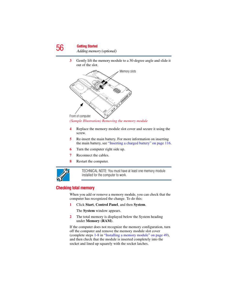 Checking total memory | Toshiba A200 User Manual | Page 56 / 244