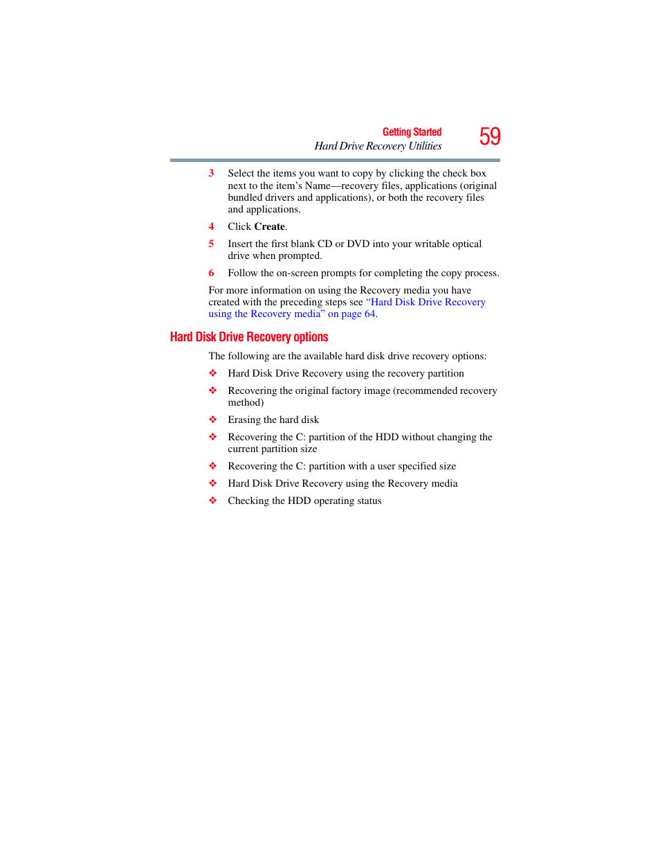 Hard disk drive recovery options | Toshiba A200 User Manual | Page 59 / 244