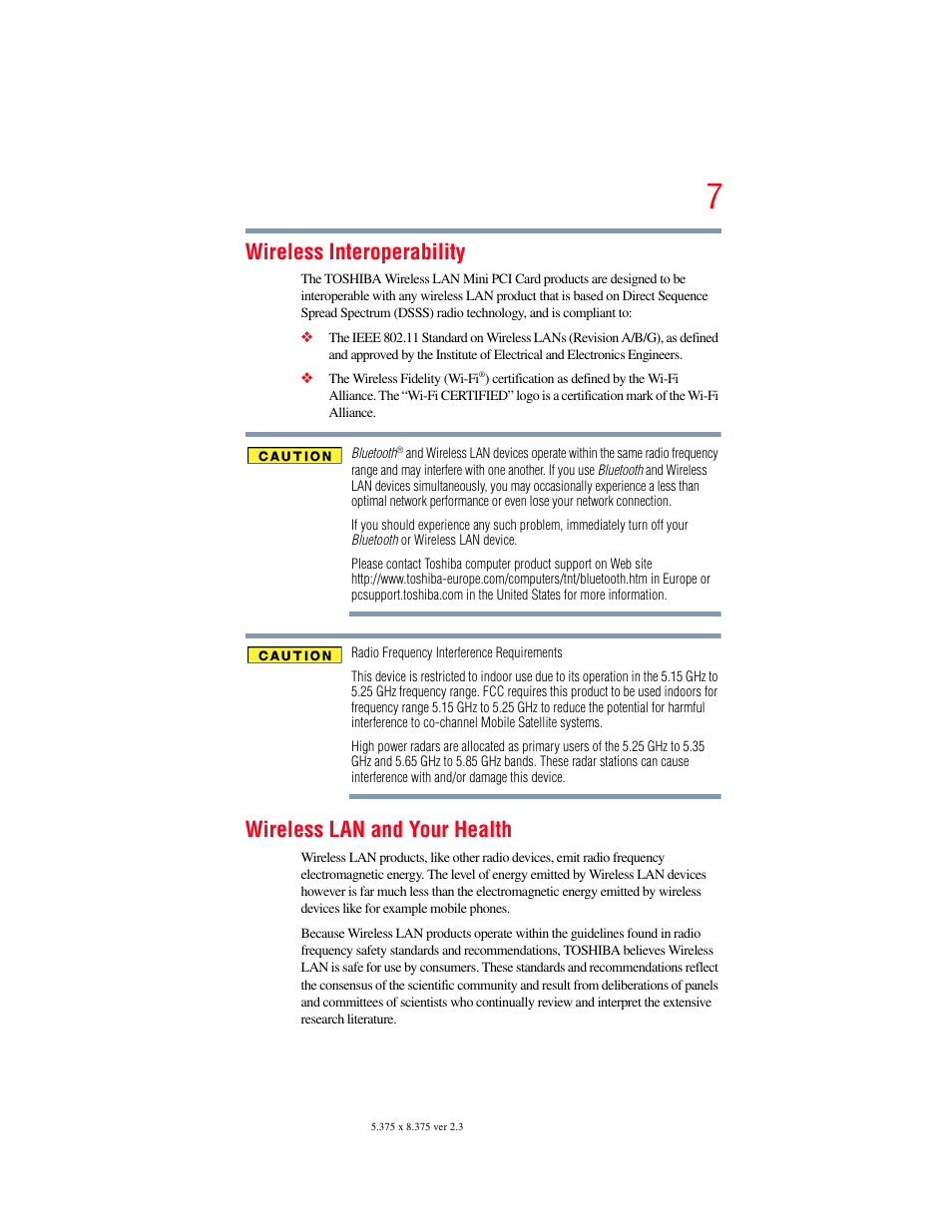 Wireless interoperability, Wireless lan and your health | Toshiba A200 User Manual | Page 7 / 244