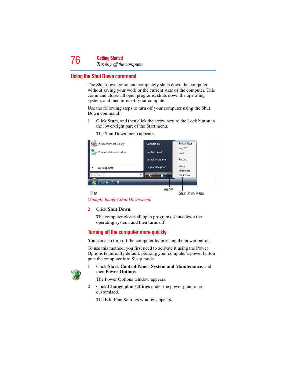 Using the shut down command | Toshiba A200 User Manual | Page 76 / 244