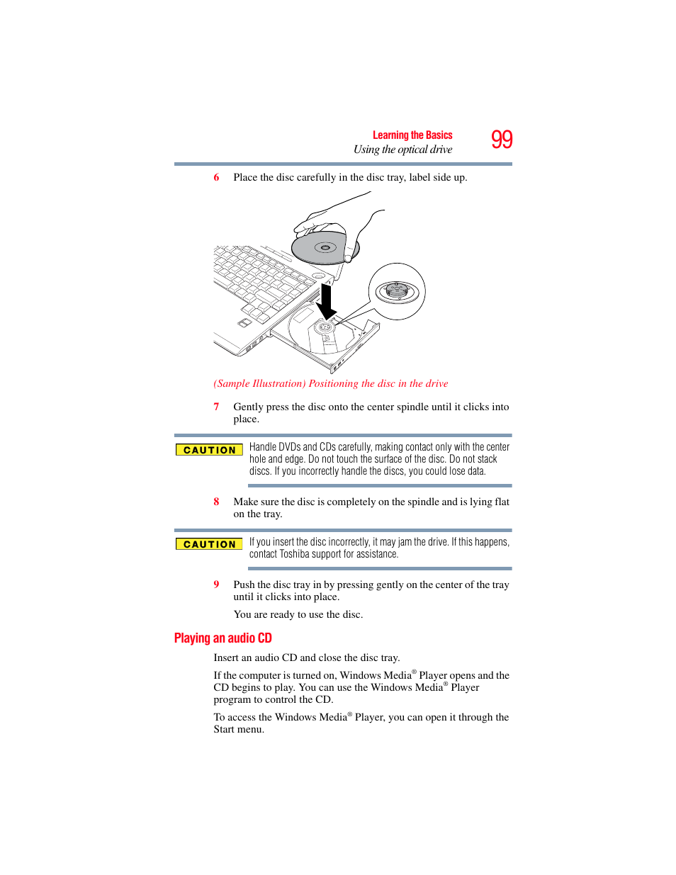 Playing an audio cd | Toshiba A200 User Manual | Page 99 / 244