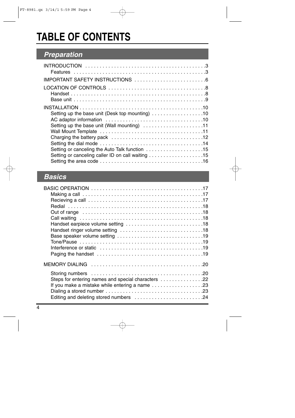 Toshiba FT-8981 User Manual | Page 4 / 50