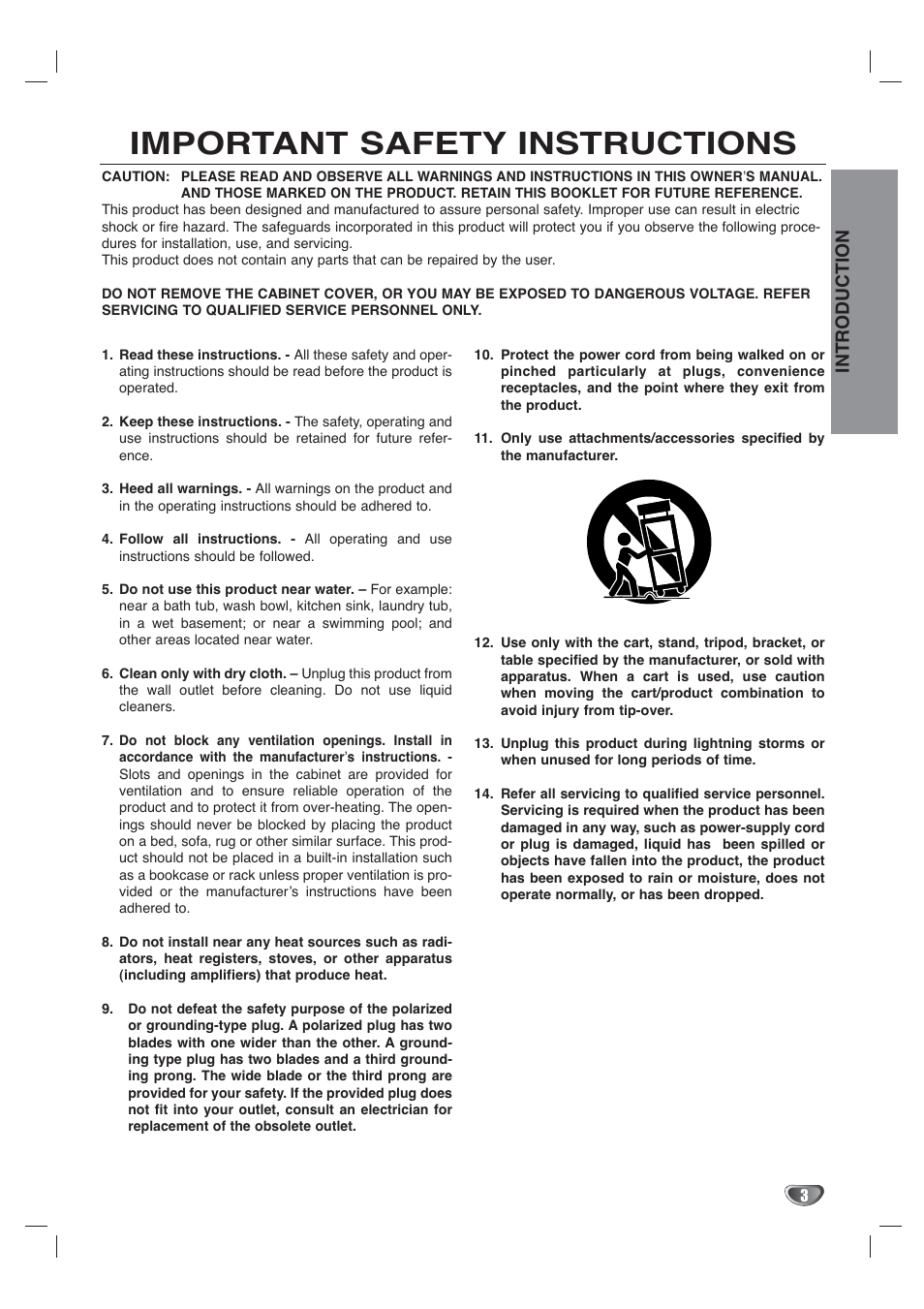 Important safety instructions, Introduction | Toshiba SD-V65HTSU User Manual | Page 3 / 50