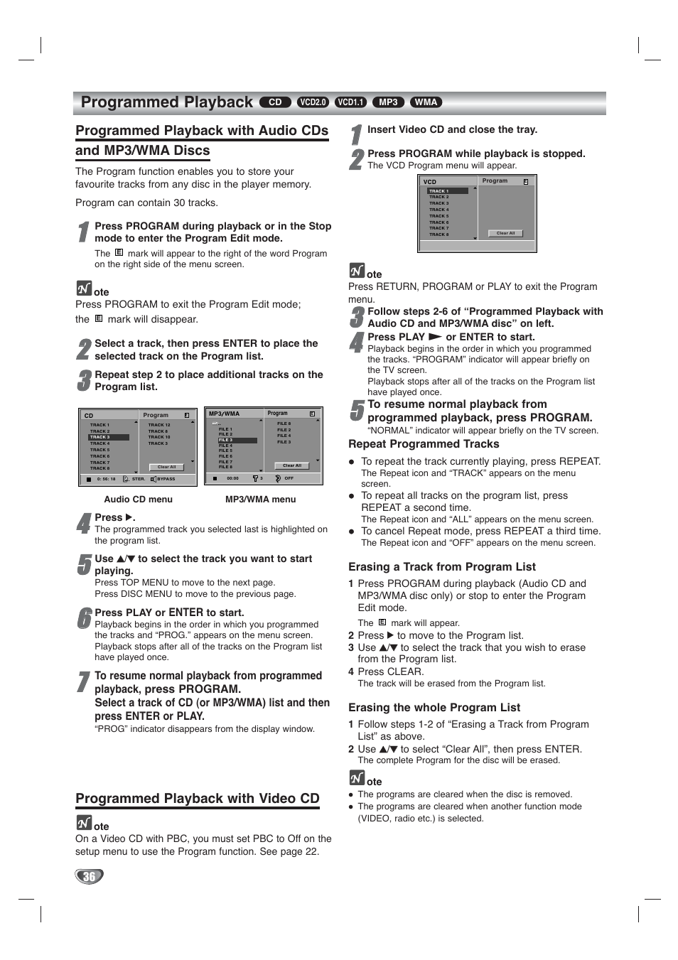 Programmed playback, Programmed playback with video cd | Toshiba SD-V65HTSU User Manual | Page 36 / 50