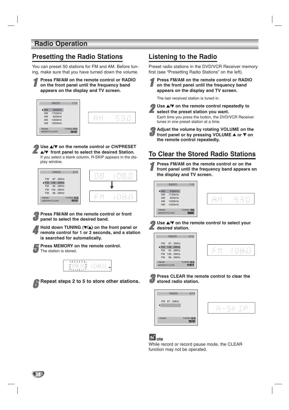 Radio operation, Presetting the radio stations, Listening to the radio | Toshiba SD-V65HTSU User Manual | Page 38 / 50