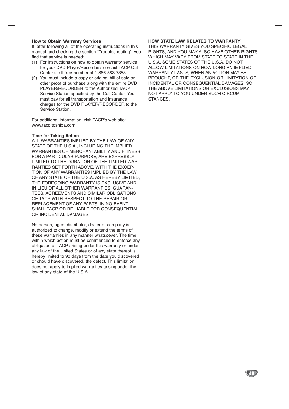 Toshiba SD-V65HTSU User Manual | Page 49 / 50