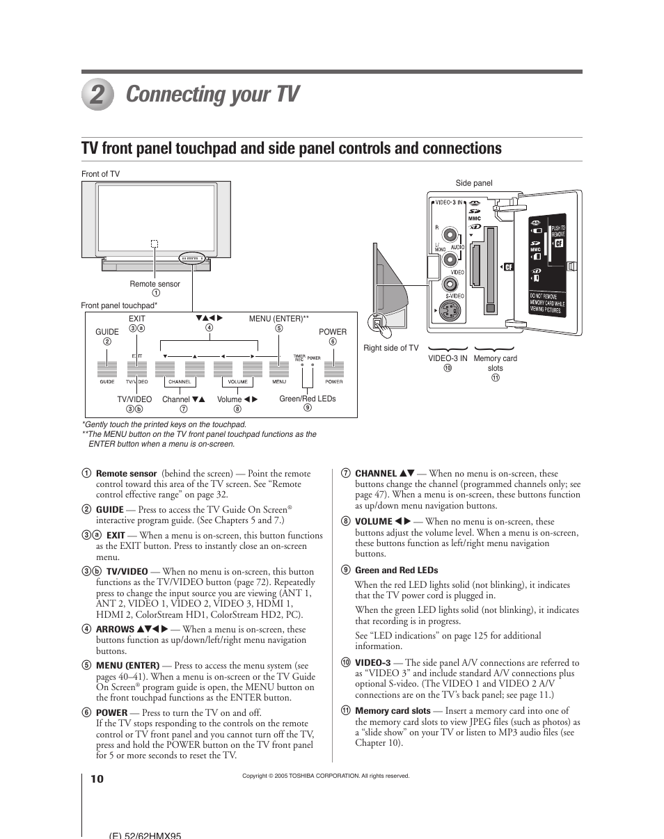 Connecting your tv | Toshiba 52HMX95 User Manual | Page 10 / 136