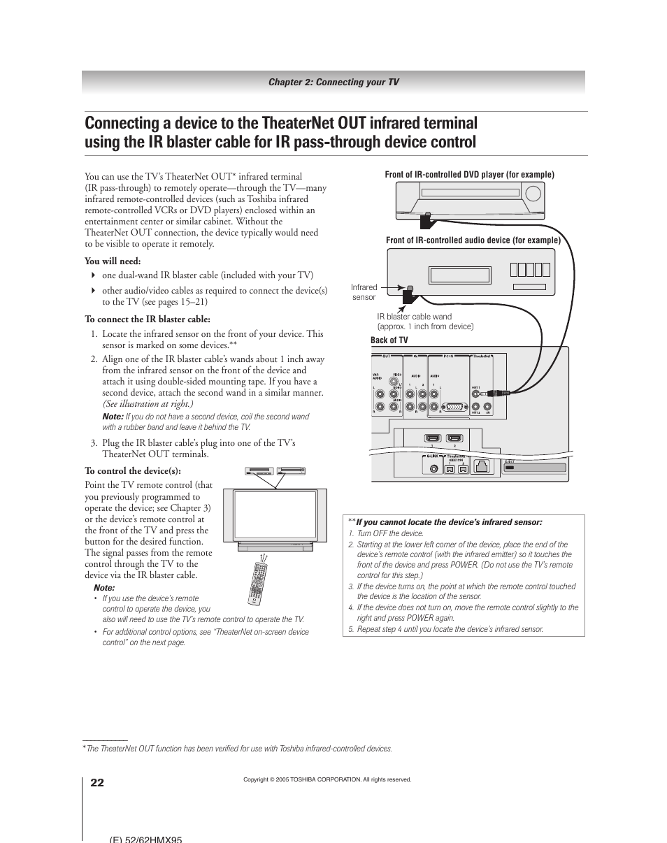 Toshiba 52HMX95 User Manual | Page 22 / 136