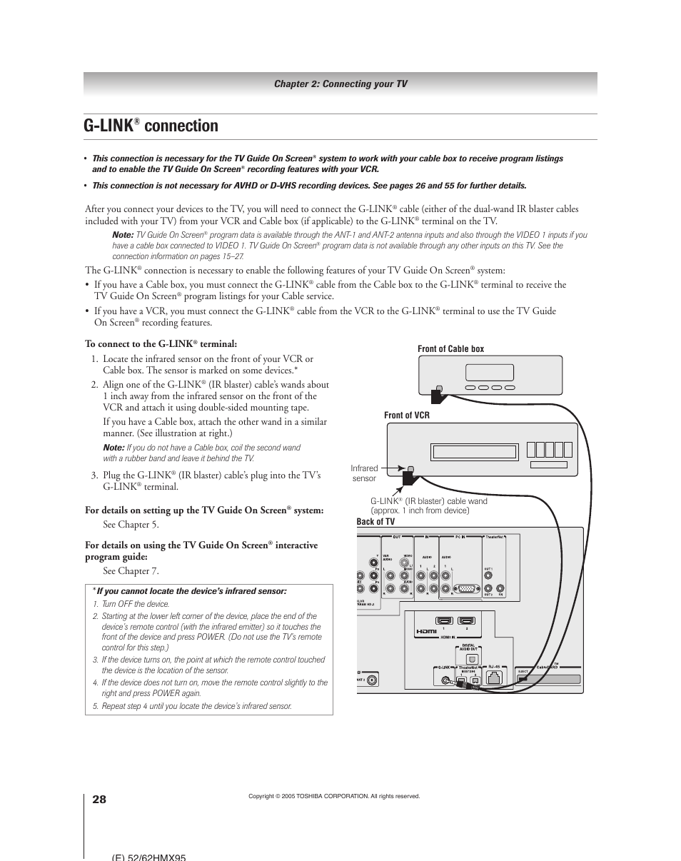 G-link, Connection | Toshiba 52HMX95 User Manual | Page 28 / 136