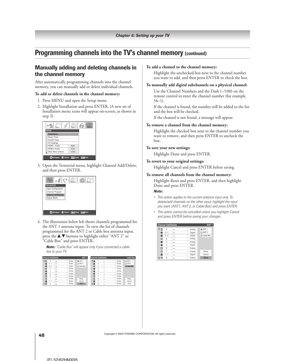Continued) | Toshiba 52HMX95 User Manual | Page 48 / 136