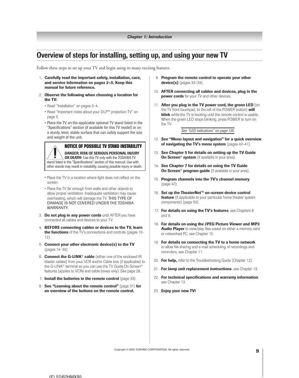 Toshiba 52HMX95 User Manual | Page 9 / 136