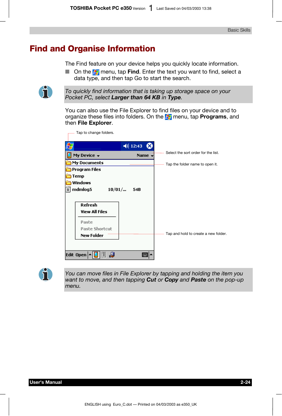 Find and organise information | Toshiba e350 User Manual | Page 42 / 105