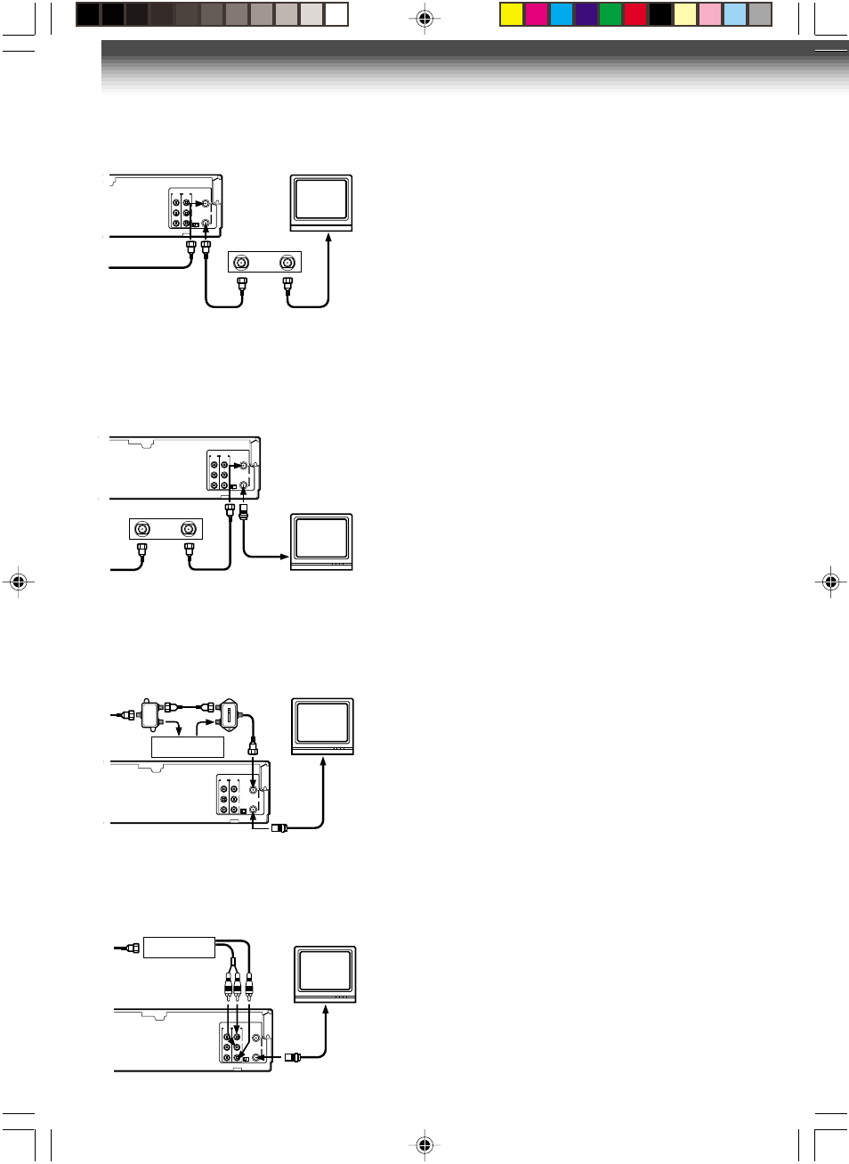Connections (continued), 12 this set-up will enable you to, You will need to | This set-up will enable you to, Press i.select so that the vcr display shows “l1, Incoming cable cable box out in a/b switch, Cable box, Cable box incoming cable cable box out in | Toshiba W-622 User Manual | Page 12 / 33