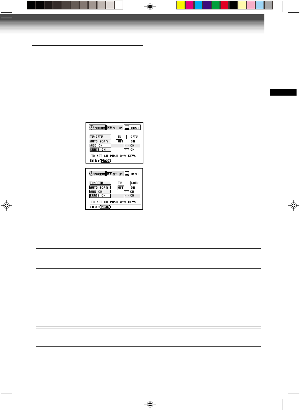 Channel reference chart, Selecting stored channels, Adding or erasing channels | Toshiba W-622 User Manual | Page 17 / 33
