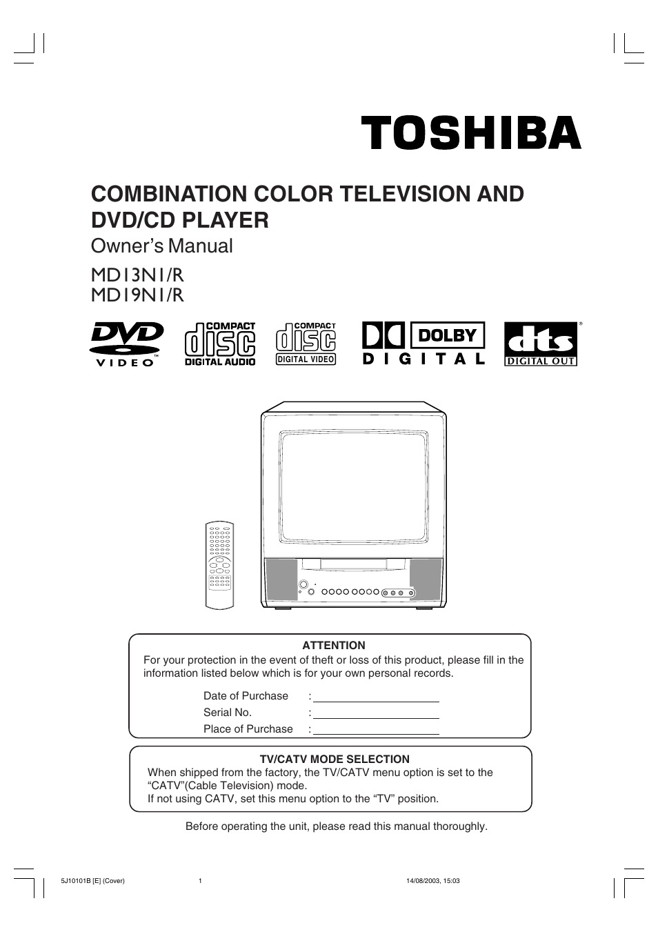 Toshiba MD19N1/R User Manual | 47 pages