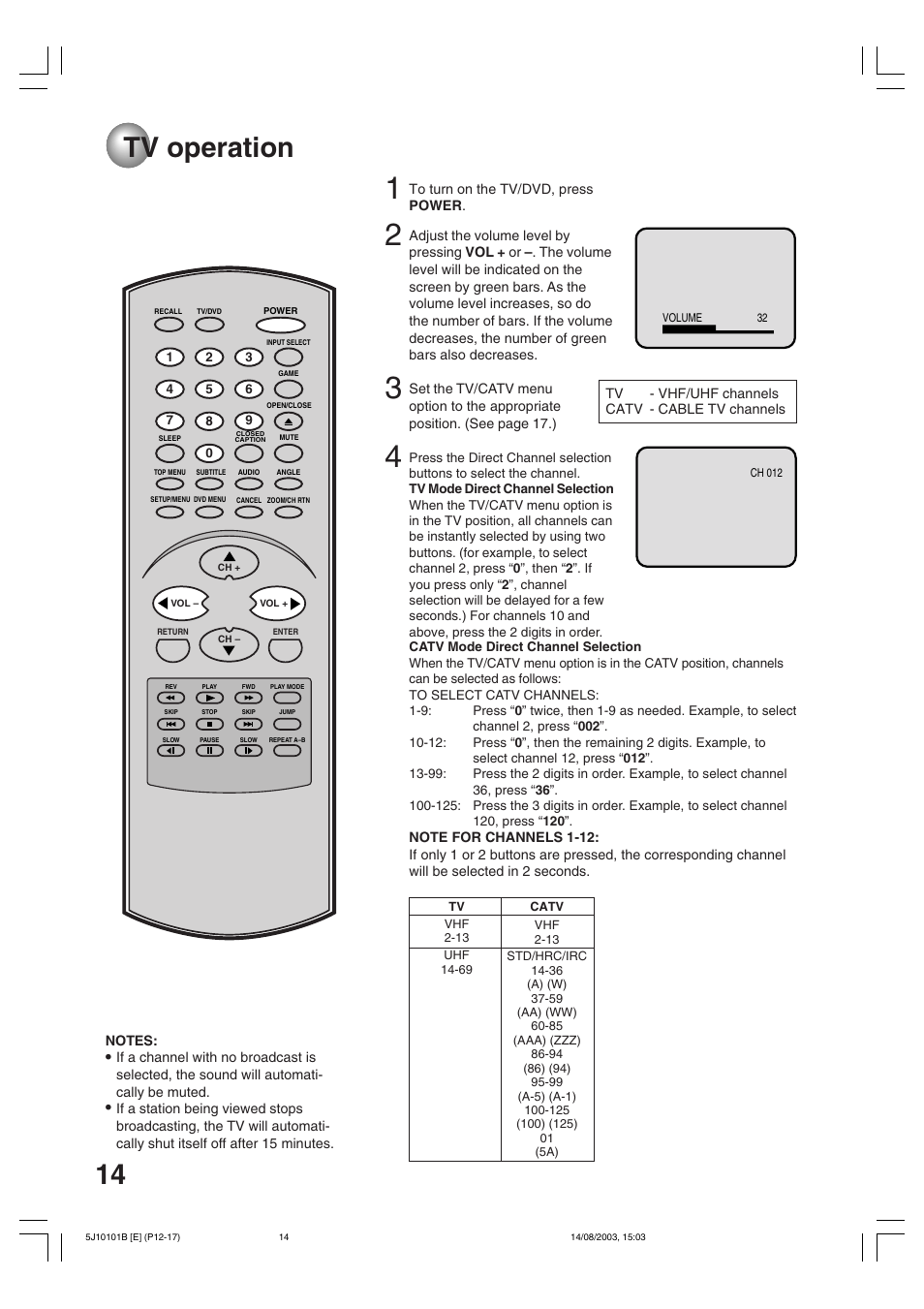 Tv operation | Toshiba MD19N1/R User Manual | Page 14 / 47