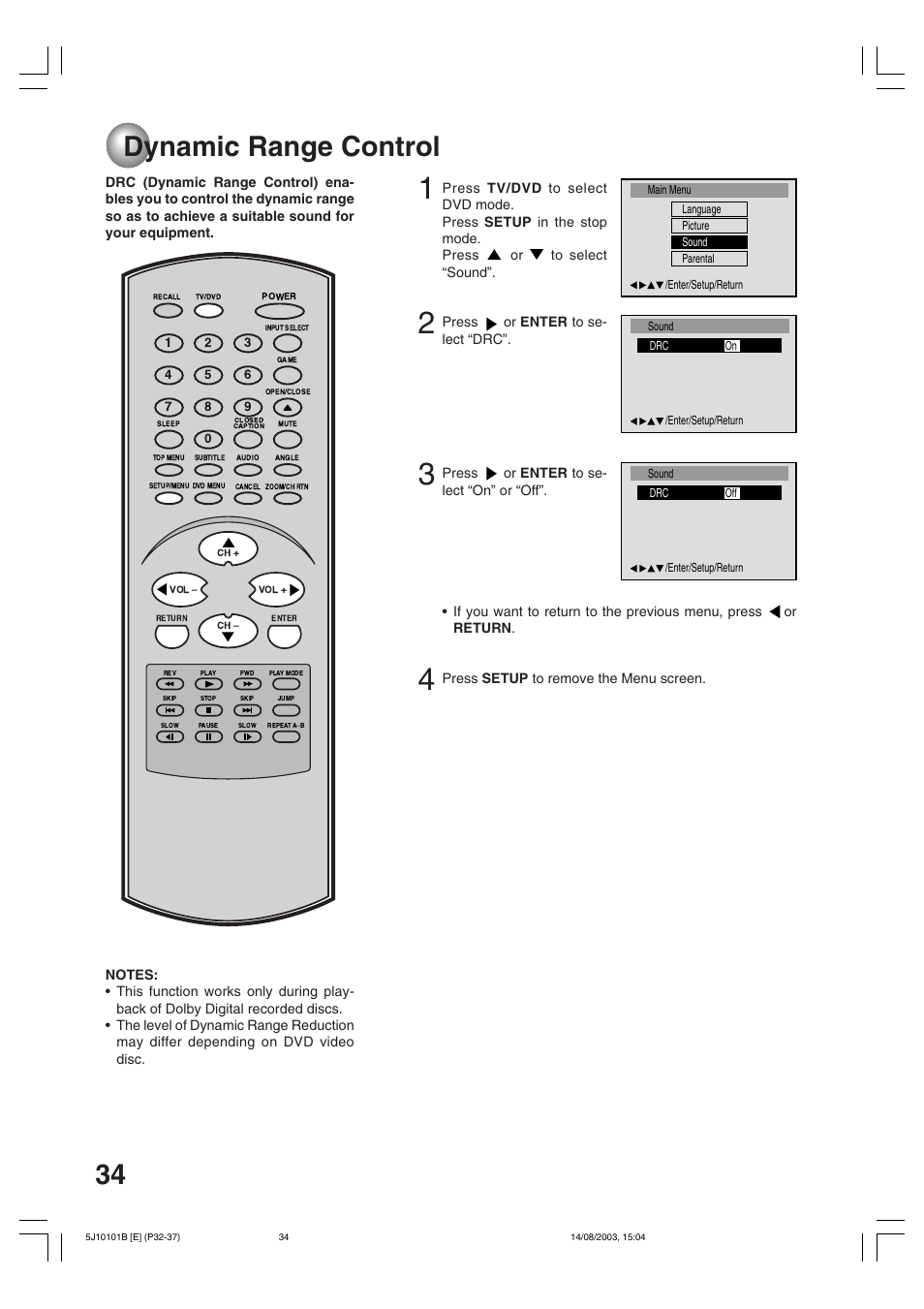 Dynamic range control, 34 dynamic range control | Toshiba MD19N1/R User Manual | Page 34 / 47