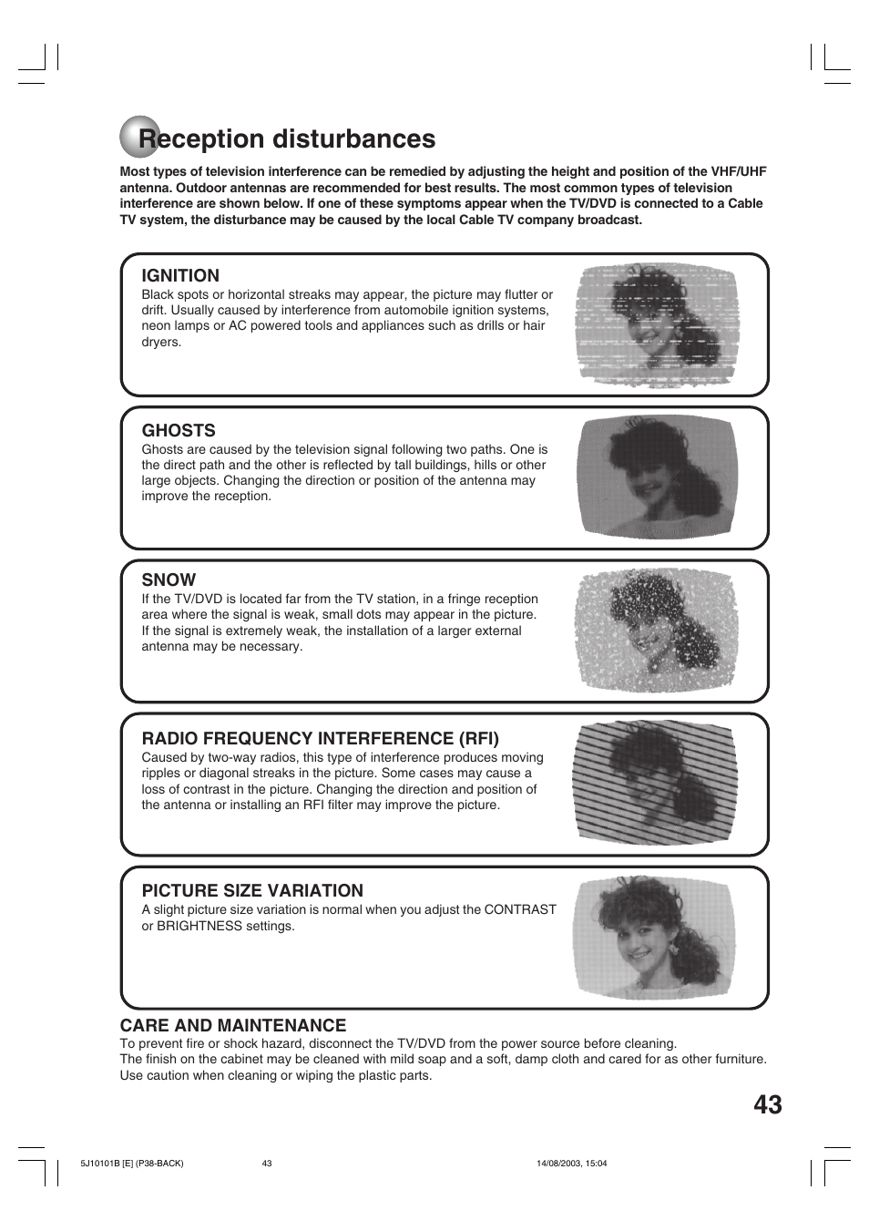 Reception disturbances | Toshiba MD19N1/R User Manual | Page 43 / 47