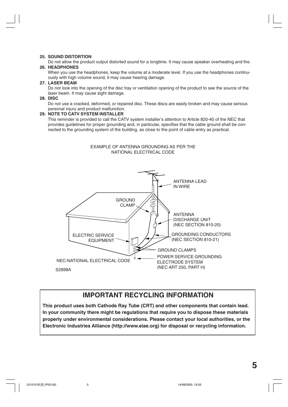 Important recycling information | Toshiba MD19N1/R User Manual | Page 5 / 47