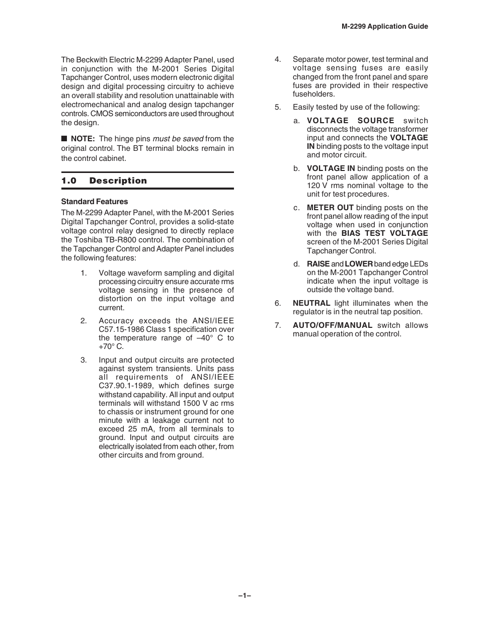 0 description, Standard features | Toshiba M-2001 Series User Manual | Page 8 / 26