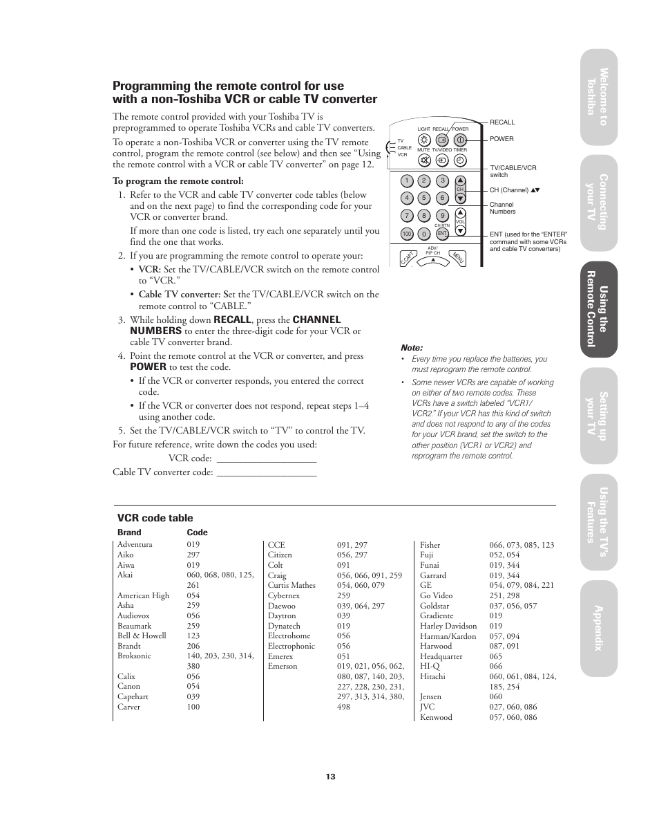 Toshiba 32A62 User Manual | Page 13 / 41