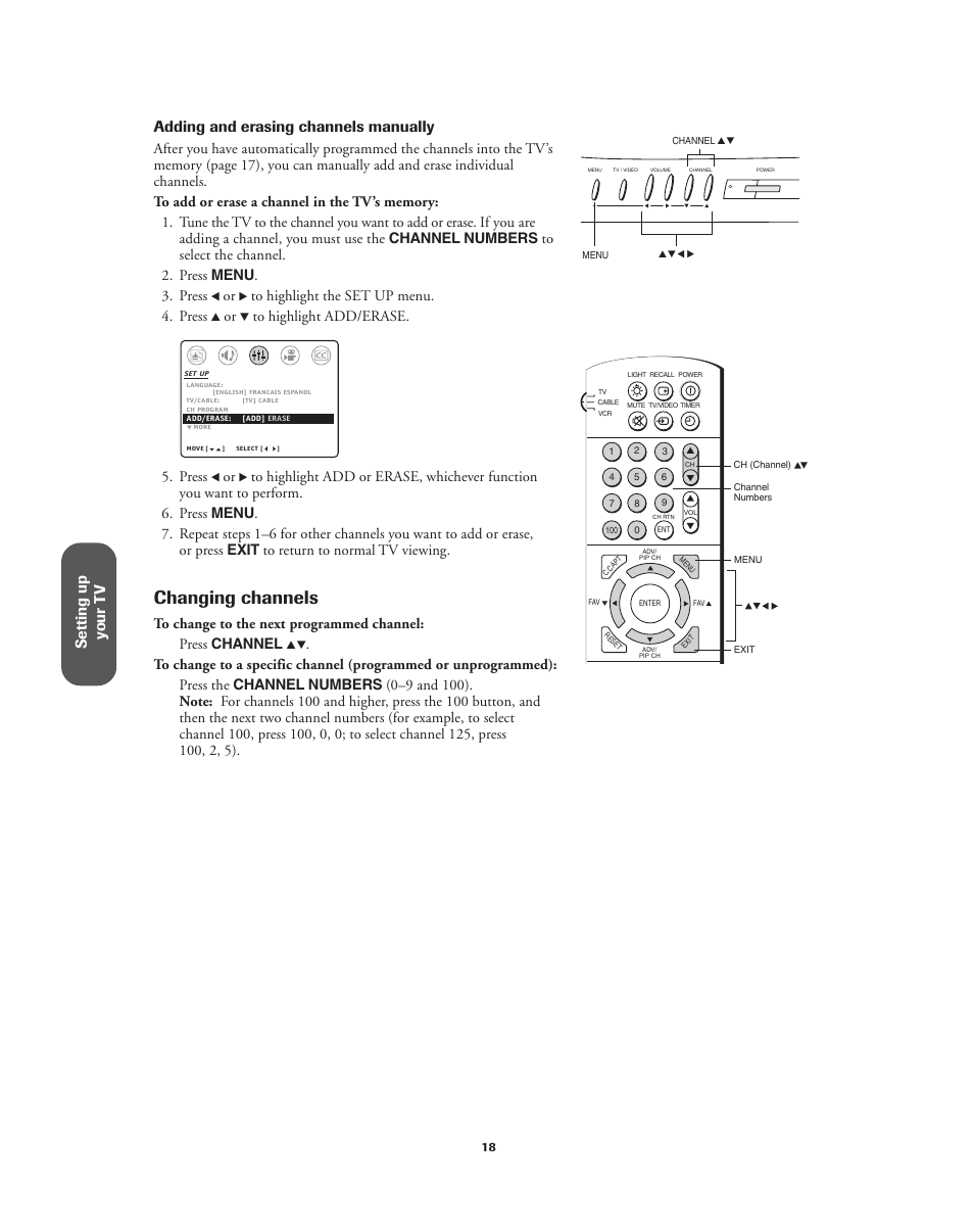 Changing channels, Press | Toshiba 32A62 User Manual | Page 18 / 41