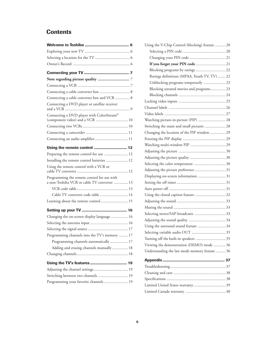 Toshiba 32A62 User Manual | Page 5 / 41