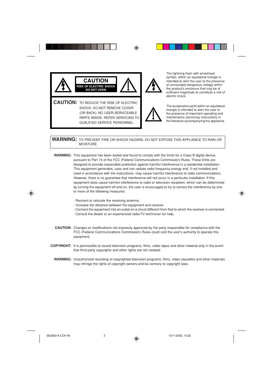 Caution, Warning | Toshiba Television/Vcr Combination MV13N3 User Manual | Page 2 / 56