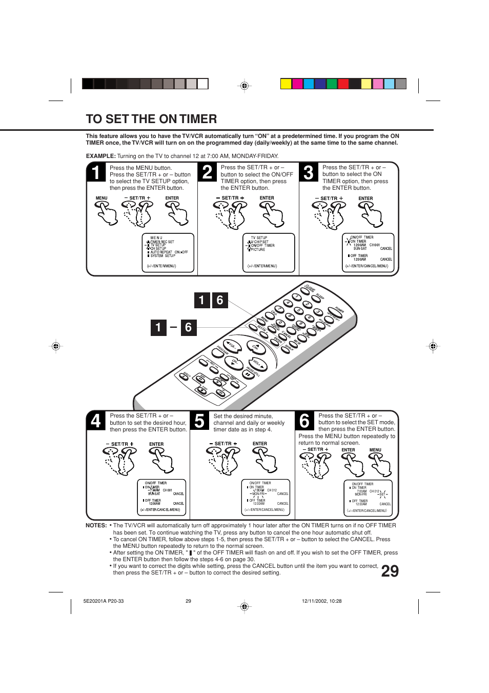 To set the on timer | Toshiba Television/Vcr Combination MV13N3 User Manual | Page 31 / 56