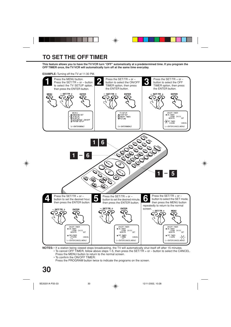 To set the off timer | Toshiba Television/Vcr Combination MV13N3 User Manual | Page 32 / 56