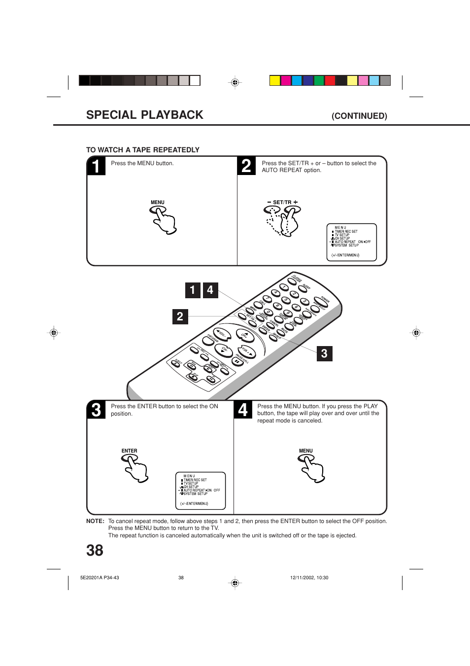 Special playback, Continued) | Toshiba Television/Vcr Combination MV13N3 User Manual | Page 40 / 56